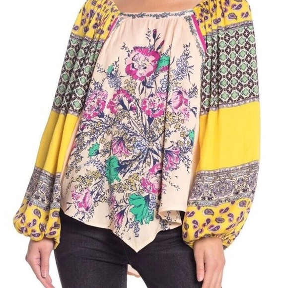 Free People Tops - Free People Positano Off Shoulder Blouse XS Asymmetrical Boho Peasant Festival